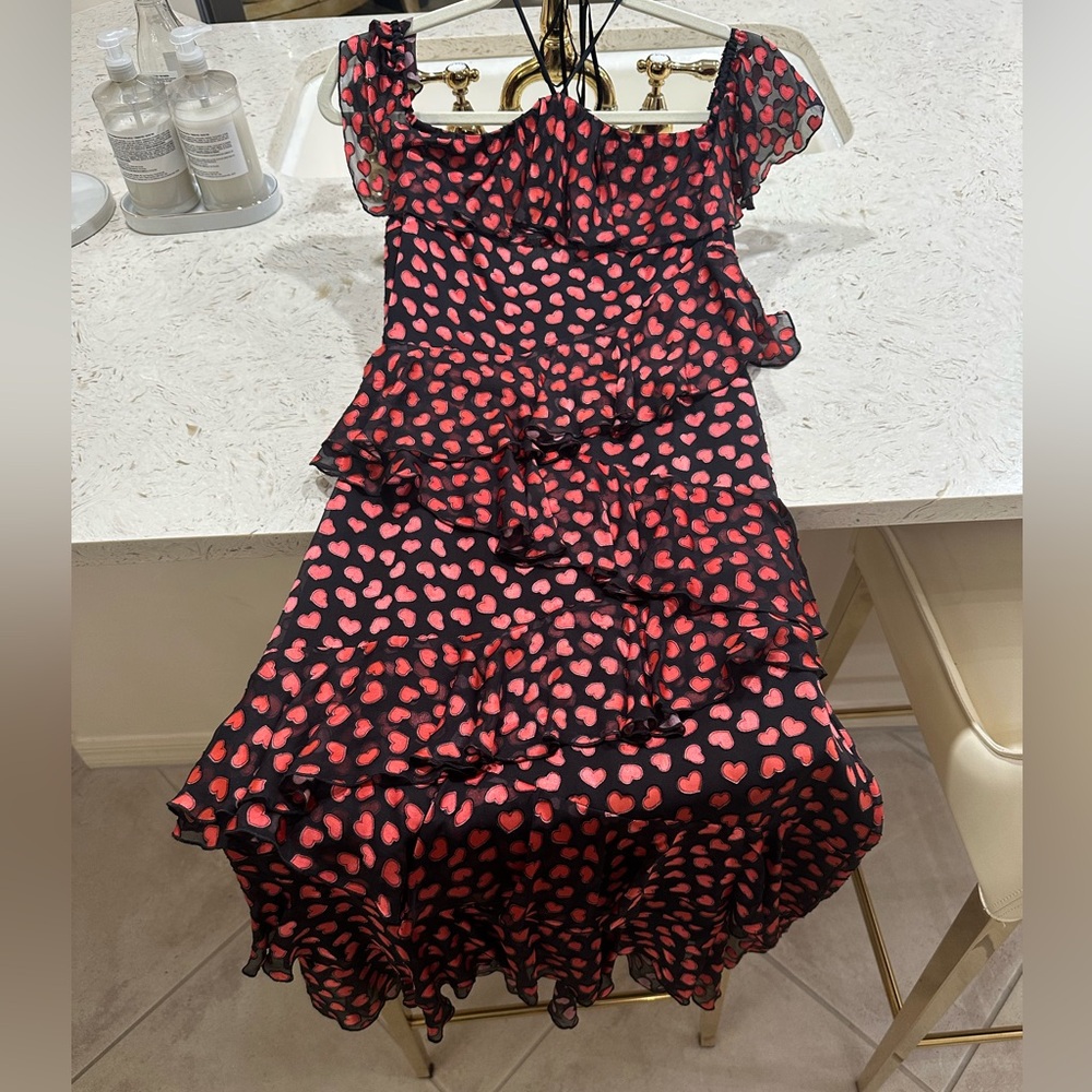 Alice + Olivia Annabeth Off Shoulder Dress Mini Hearts/Black